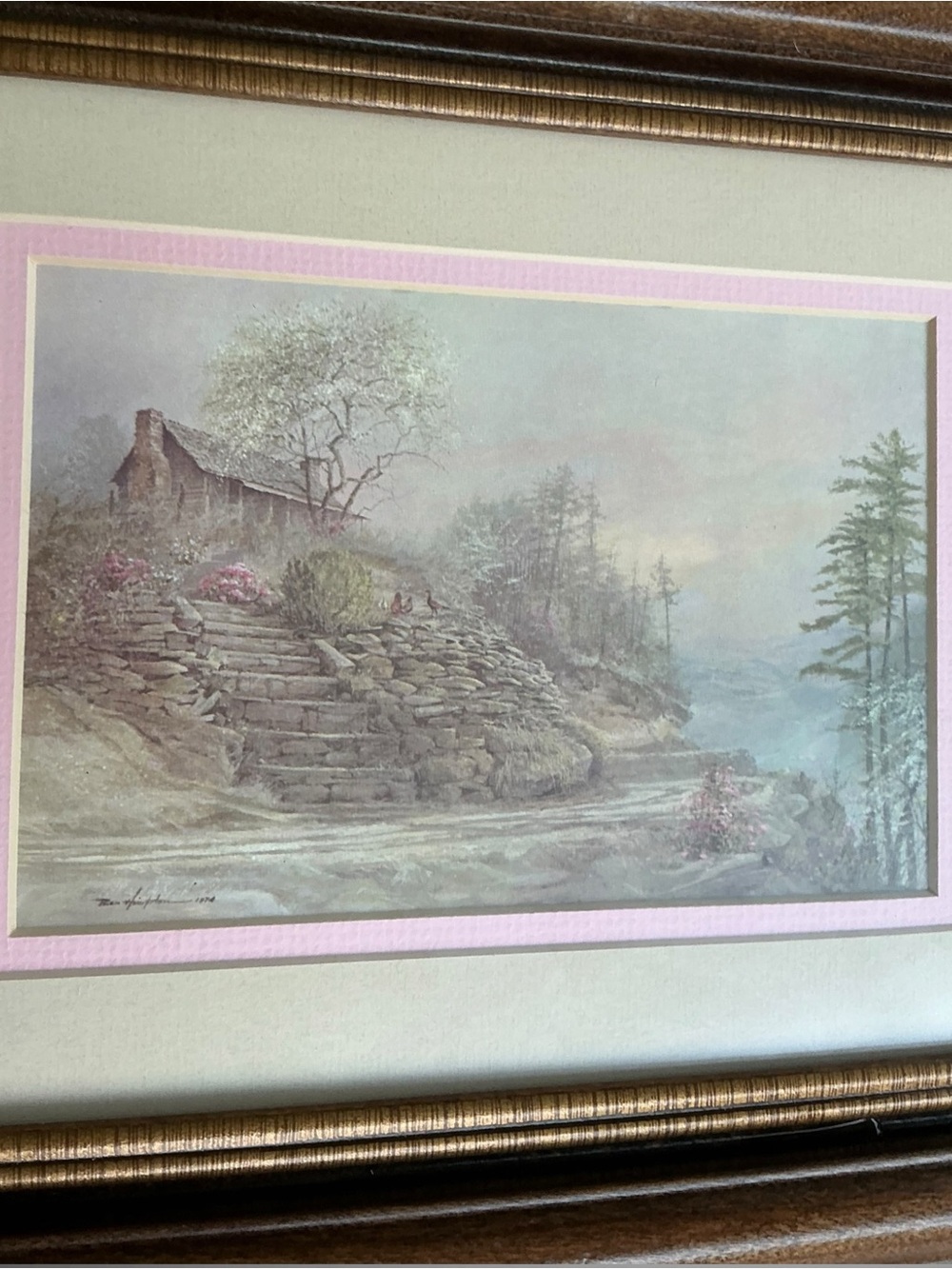 Vintage 1974 Ben Hampton “Appalachian Spring” Framed Print Cabin Landscape Art